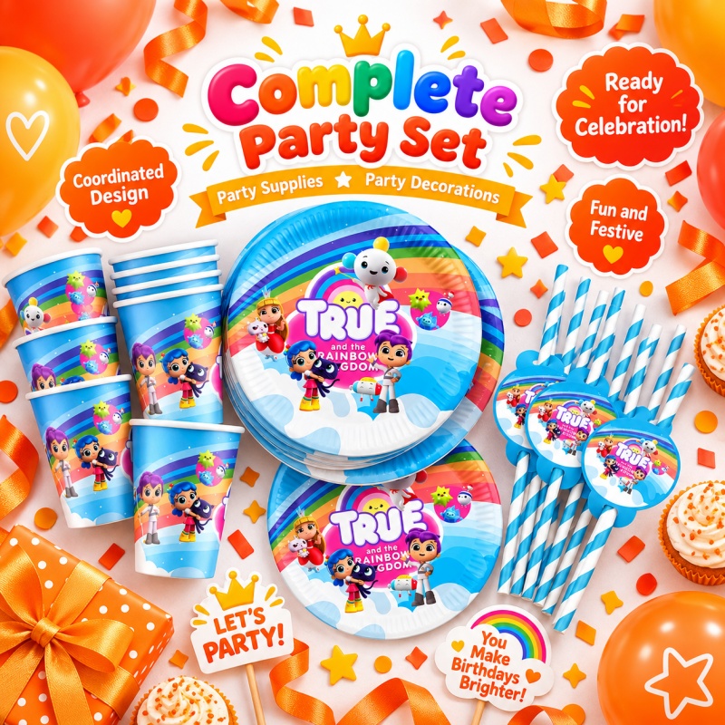 Science Of Happiness - True Rainbow Kingdom Geburtstagsparty-Dekorations- und Tischgeschirr-Set
